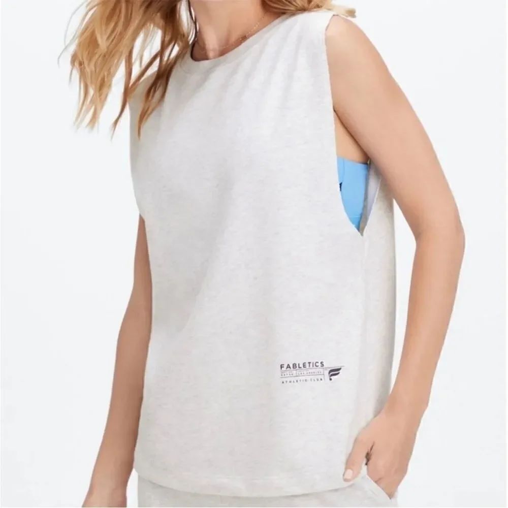 Fabletics Gray Oversized Athletic Terry Tank Top